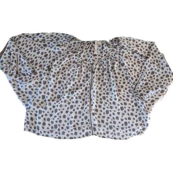 New Neutral Mocha Animal Print Zip Up Blouse PM Dolman Sleeves Silky Adiva - Picture 9 of 12